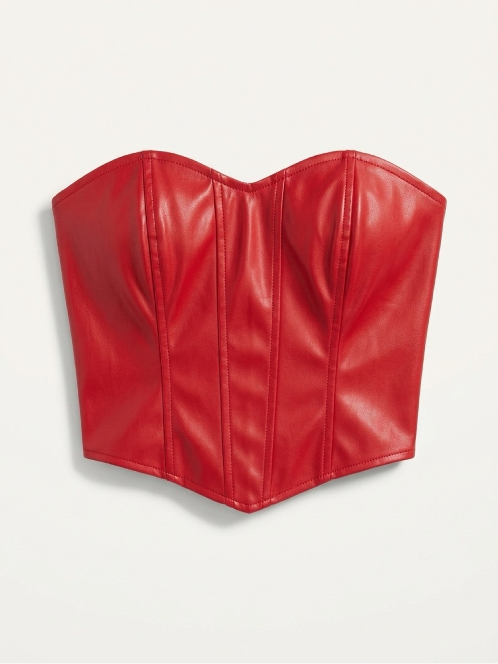 SHEIN Red Faux Leather Strapless Corset Bustier